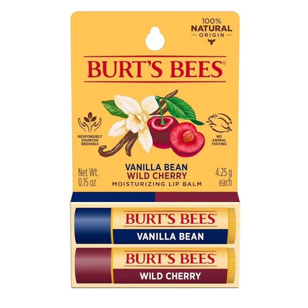 Burt's Bees 100% Natural Lip Balm, Wild Cherry and Vanilla Bean Blister pk of 5 - Picture 8 of 8